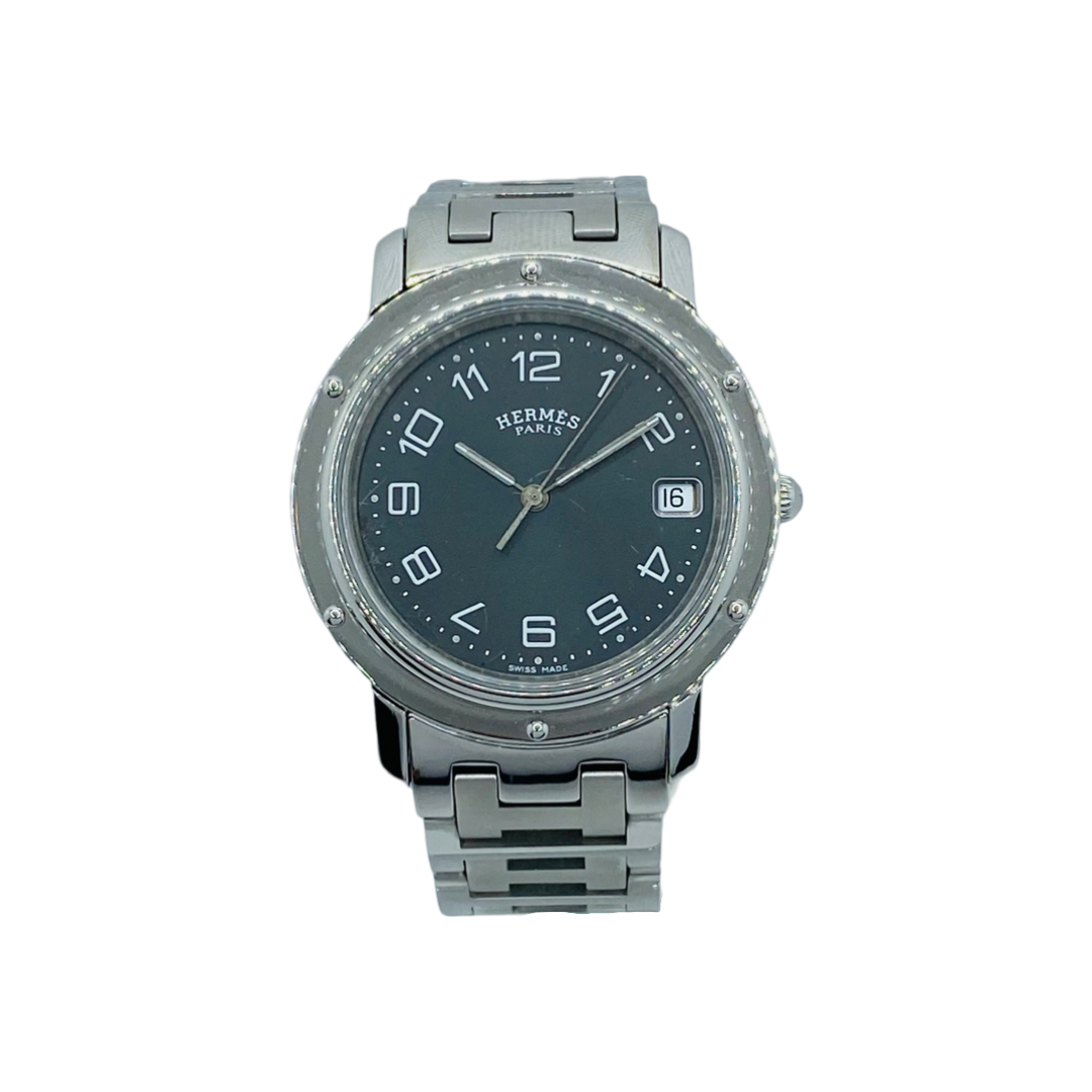 Hermes Clipper Quartz Watch 36mm Gray Dial Stainless Steel Bracelet CL6.710