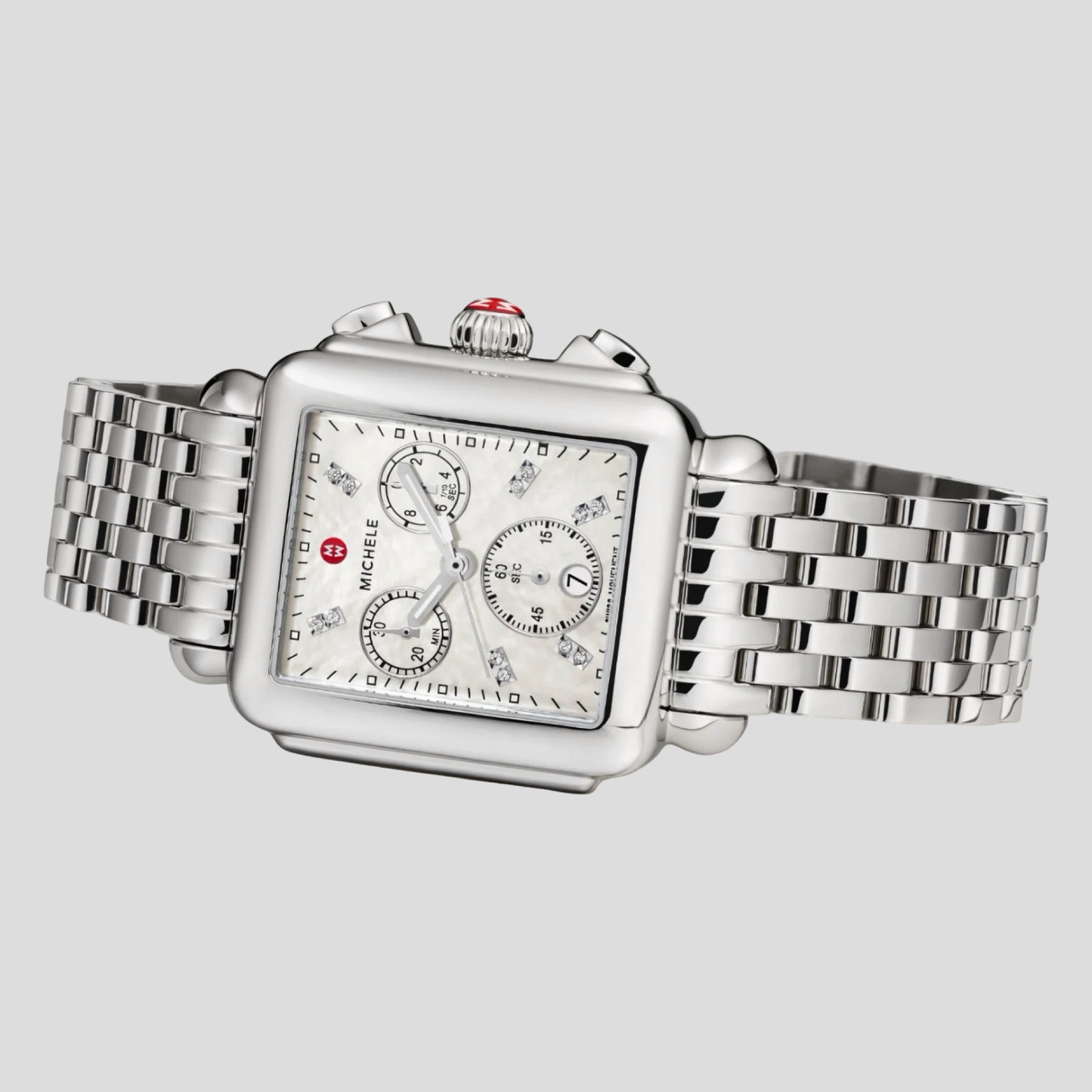 Michele Deco Swiss Quartz Chronograph with Diamonds Mother-of-Pearl Dial Stainless Steel MWW06A000778