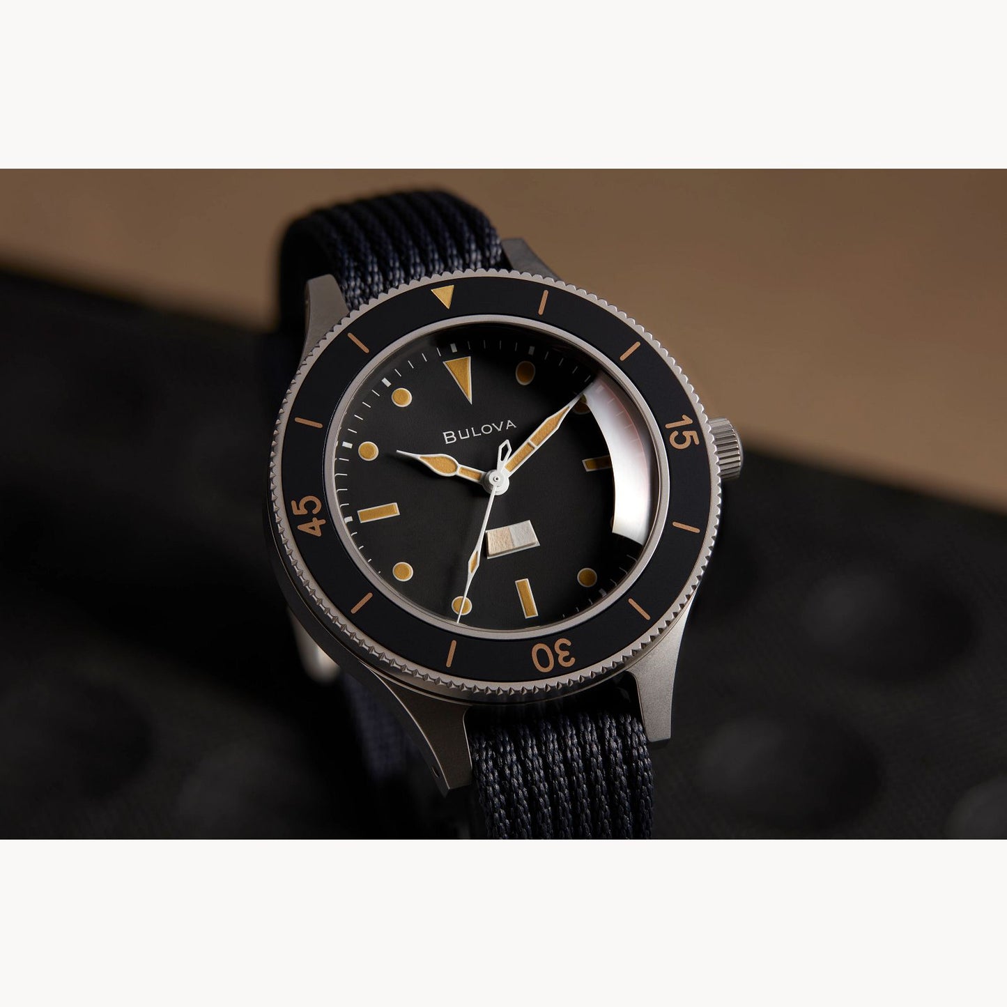 Bulova Archive Series MIL SHIPS Black Dial Nylon Strap 98A266