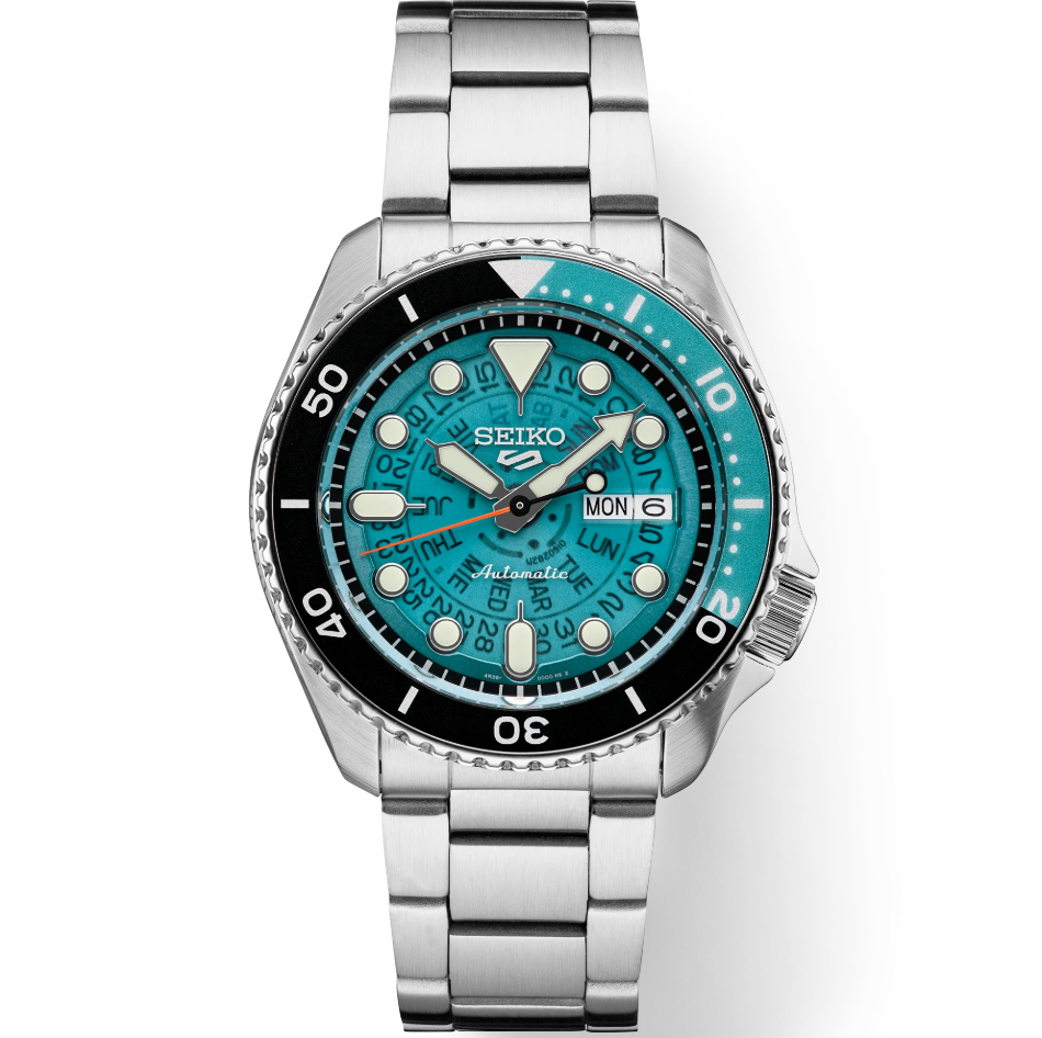 Seiko 5 Sports "Time Sonar" Automatic Turquoise Dial Steel Bracelet SRPJ45