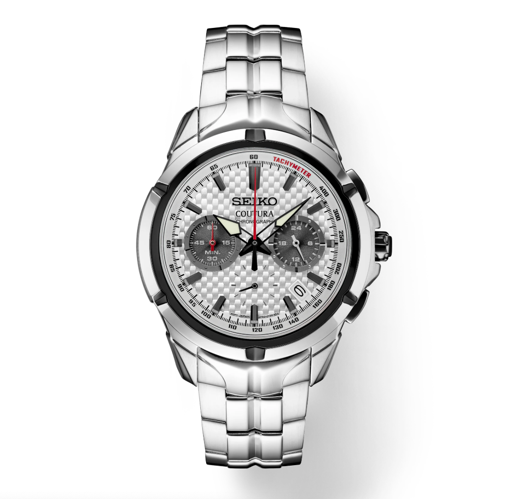 Seiko Coutura Quartz Chronograph White Dial Steel Bracelet SSB433