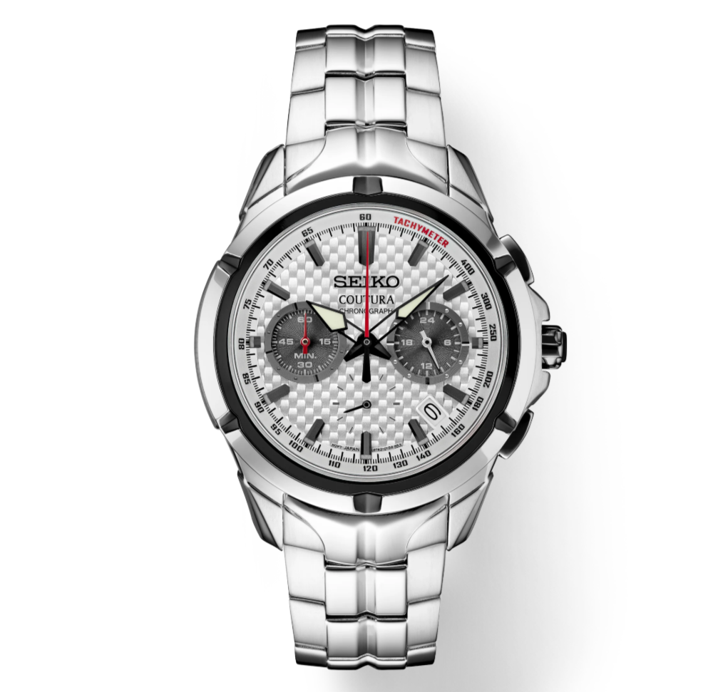 Seiko Coutura Quartz Chronograph White Dial Steel Bracelet SSB433