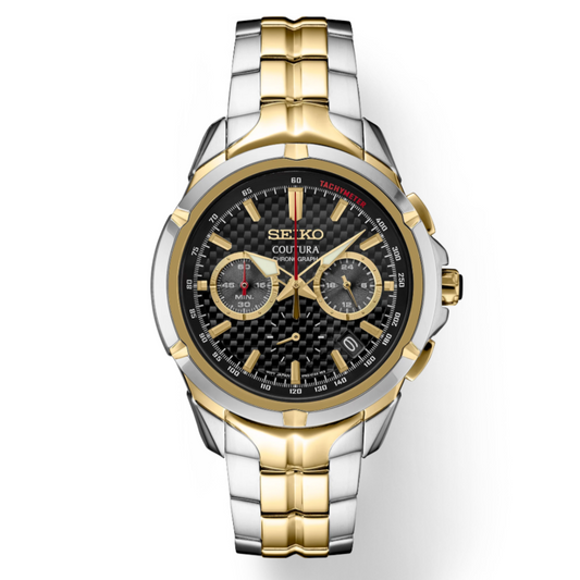 Seiko Coutura Quartz Chronograph Black Carbon Fiber Pattern Dial Two-Tone SSB434