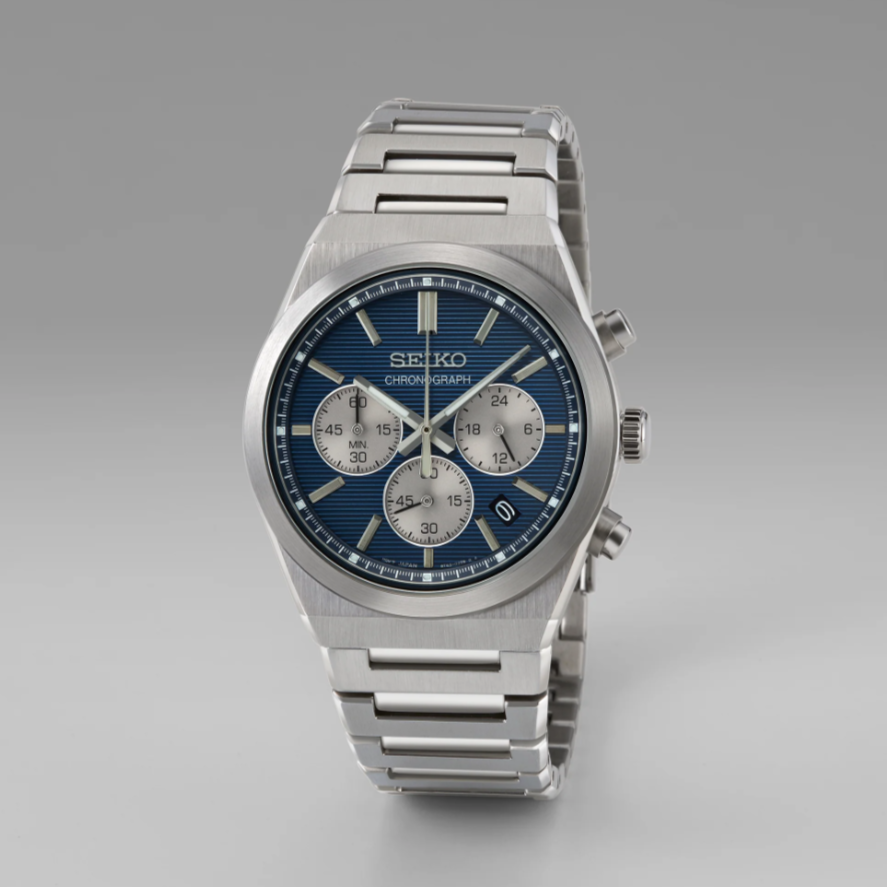 Seiko Essentials Collection Quartz Chronograph Blue Dial Steel Bracelet SSB453