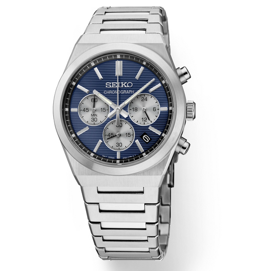 Seiko Essentials Collection Quartz Chronograph Blue Dial Steel Bracelet SSB453