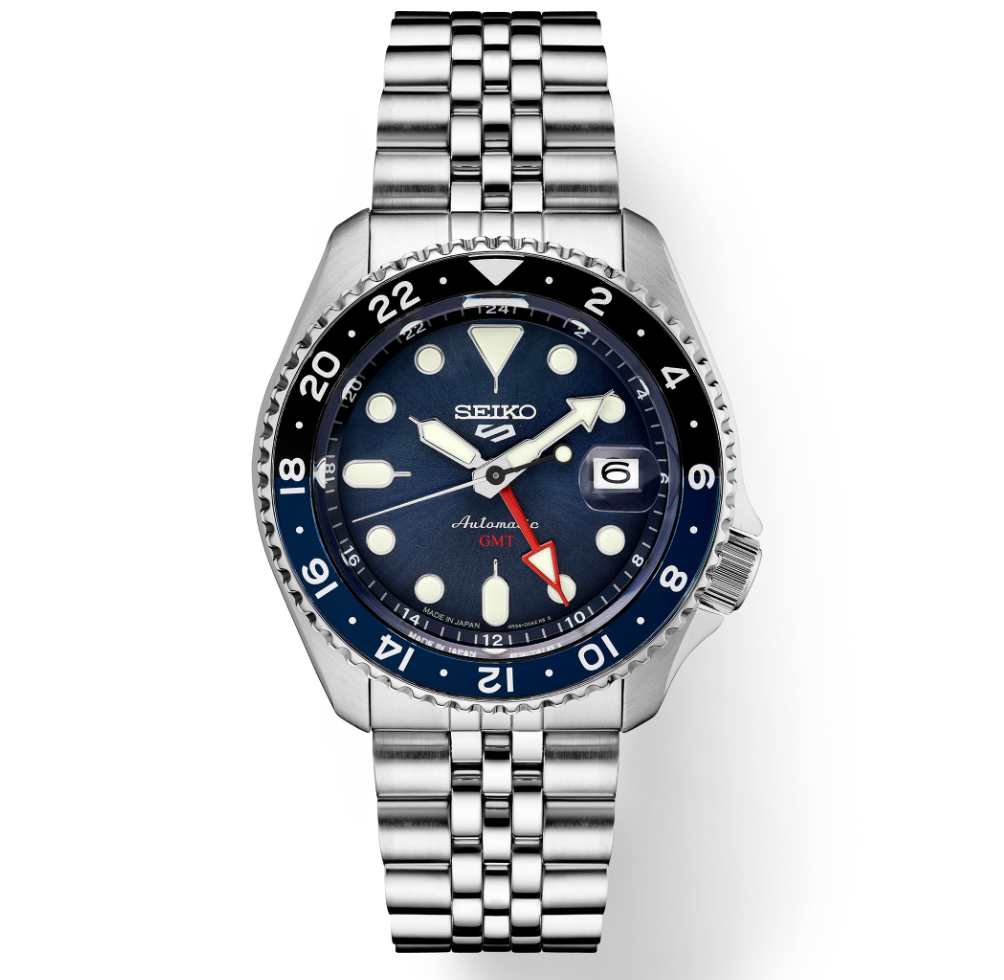 Seiko 5 SKX Sports Style GMT Series Bi-Color Bezel Blue Dial Stainless Steel Bracelet SSK003