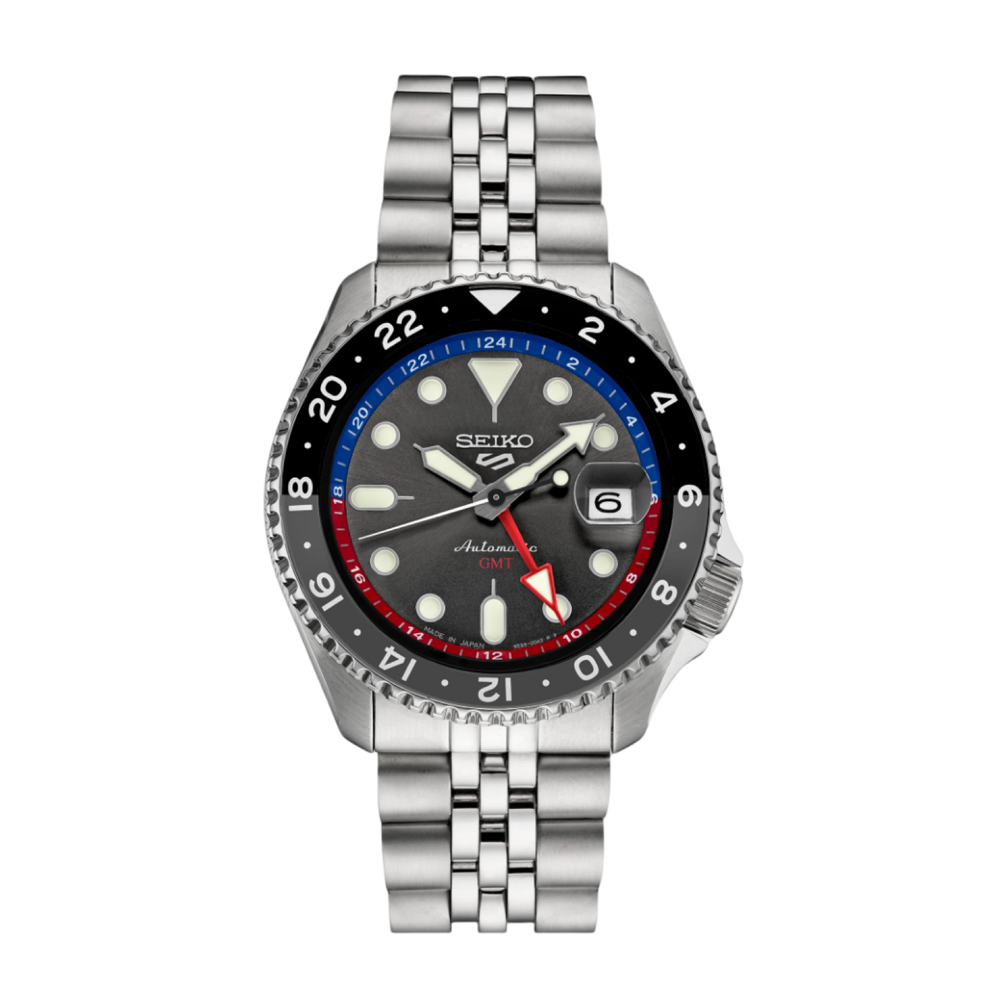 Seiko 5 Sports GMT US Special Edition Creation Charcoal Dial Stainless Steel Bracelet SSK019