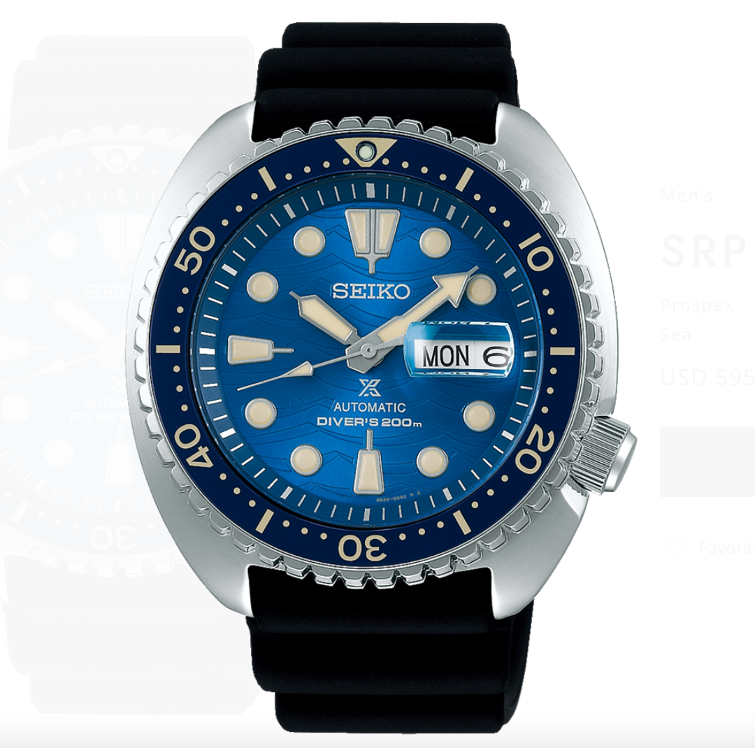 SEIKO Prospex Sea King Turtle Special Edition Save the Ocean Blue Dial Black Strap SRPE07