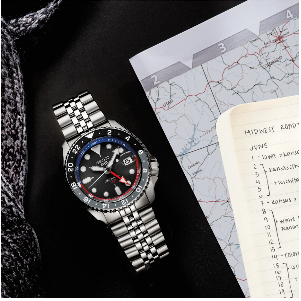 Seiko 5 Sports GMT US Special Edition Creation Charcoal Dial Stainless Steel Bracelet SSK019
