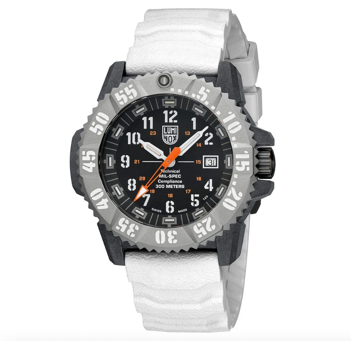 Luminox MIL-SPEC Military Dive Watch 46mm Black Dial White Rubber Strap XL.3359.SET