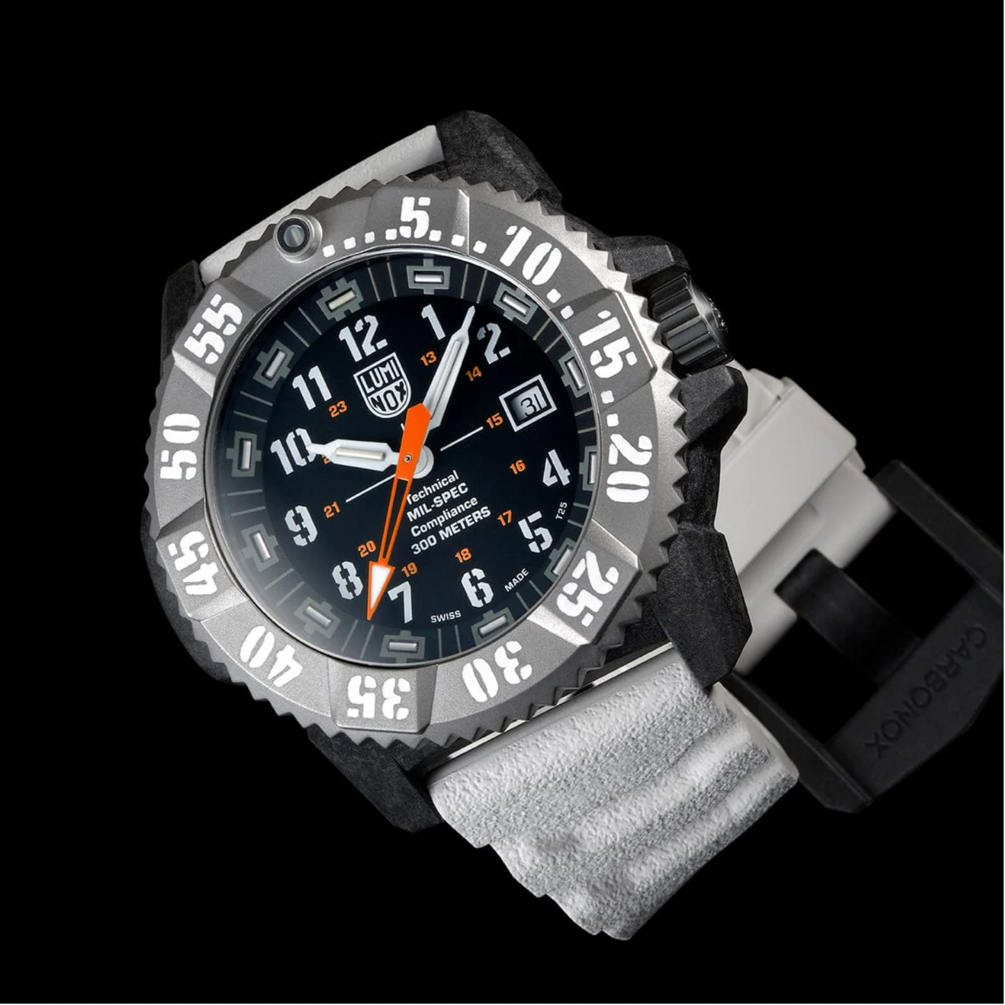 Luminox MIL-SPEC Military Dive Watch 46mm Black Dial White Rubber Strap XL.3359.SET