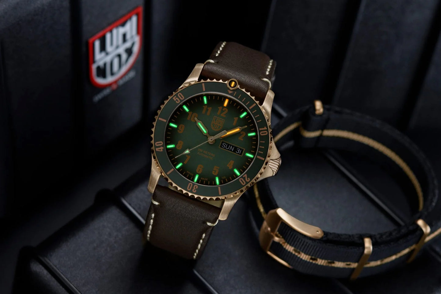 Luminox Automatic Sport Timer Bronze Dive Watch 42 mm Green Dial Limited Edition XS.0936.SET