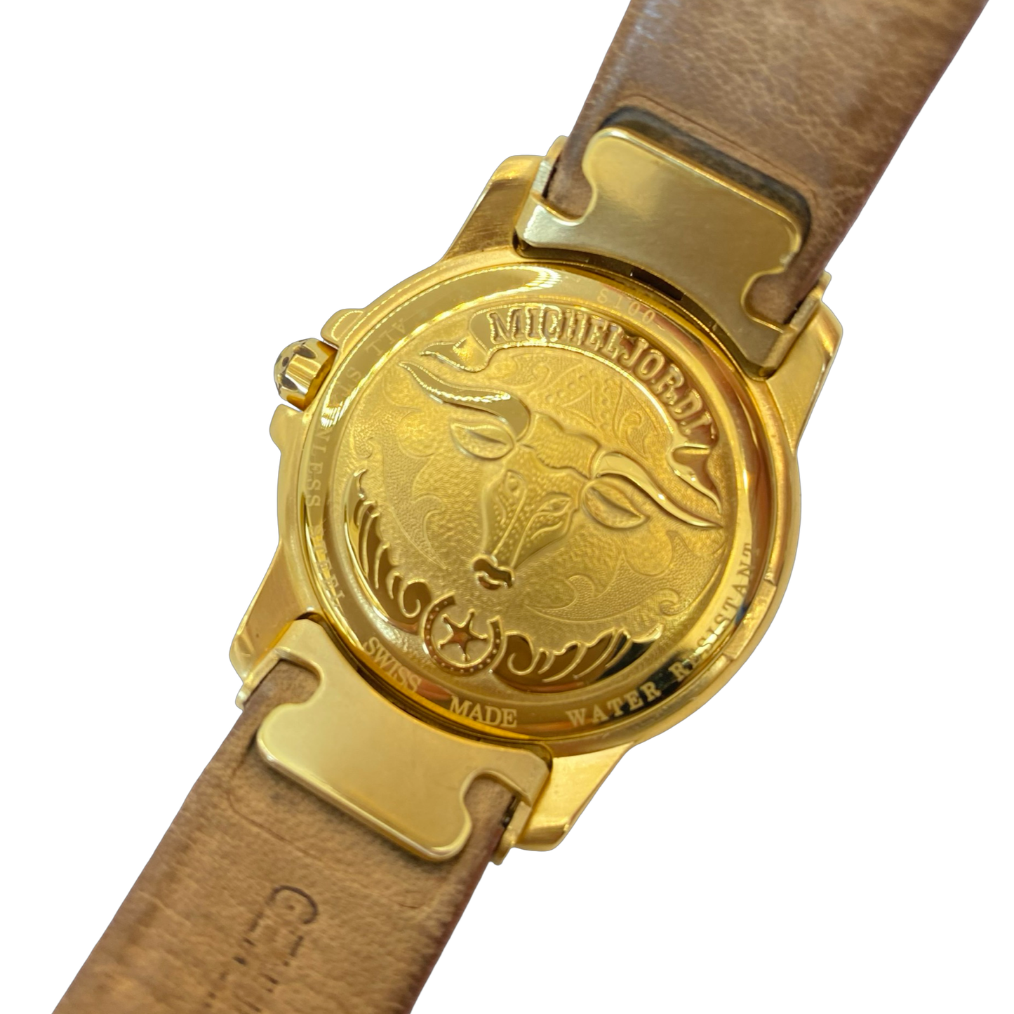 Michel Jordi Spirit of the West Quartz Gold Tone  Brown Leather Strap 8100
