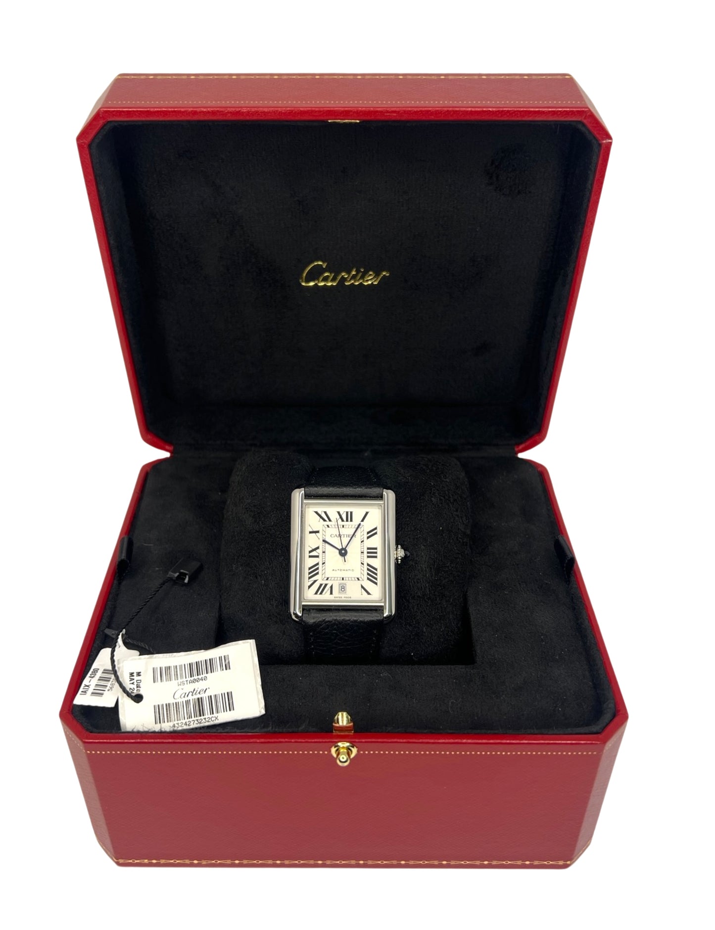 Cartier Tank Must XL Silver Dial Black Leather Strap Ref. WSTA0040