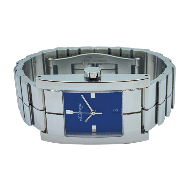 S.T. Dupont Geometrie Blue Date Paris Quartz Watch Stainless Steel Bracelet