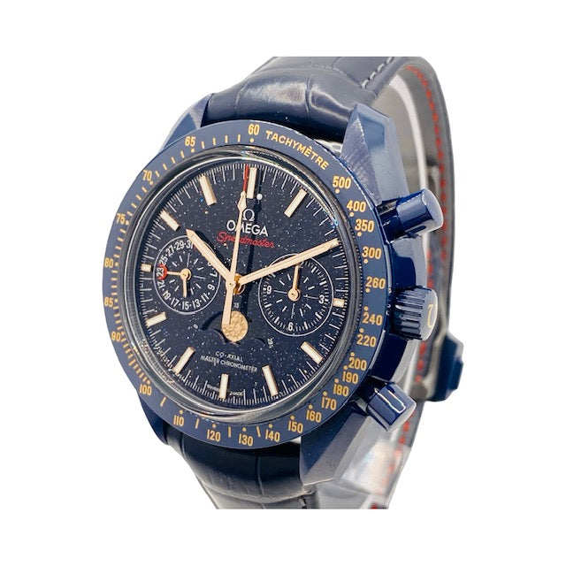 Omega Speedmaster Moonphase Blue Side of the Moon 44.25mm Blue Ceramic on Leather Strap 304.93.44.52.03.002