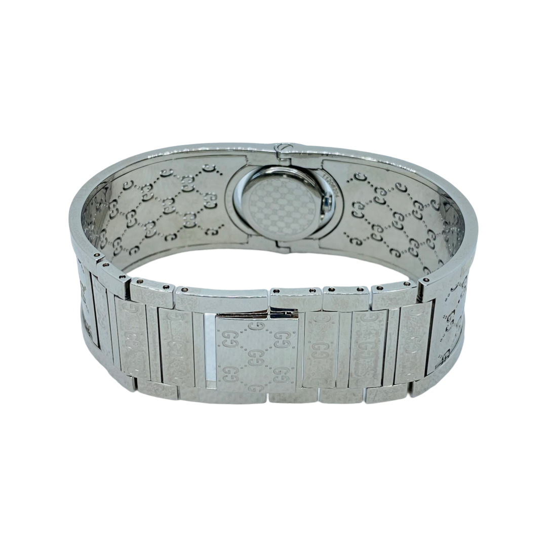 Gucci Twirl Bangle 112L Small Double Row Diamond Bezel Brown Dial YA112504