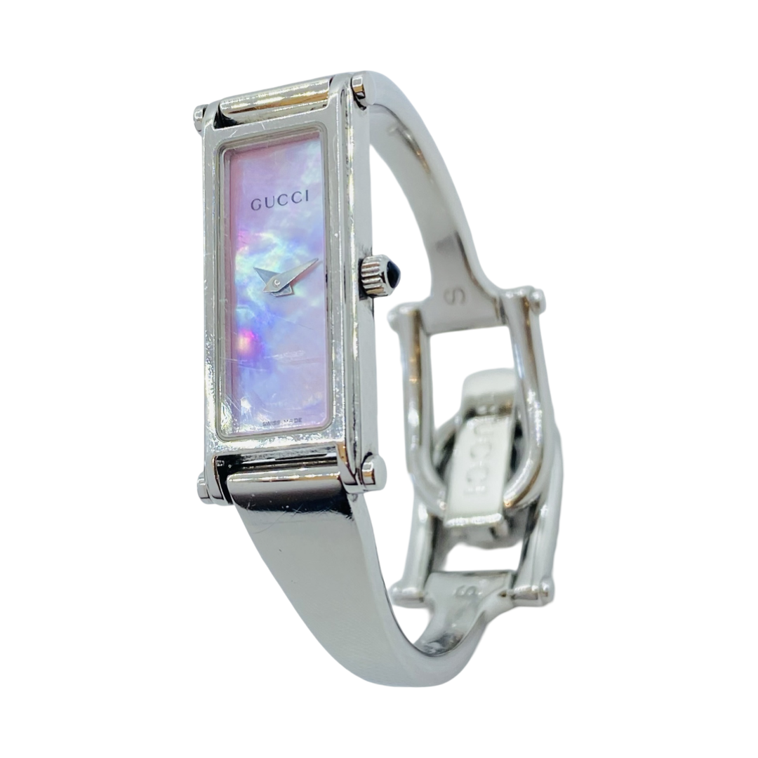 Gucci 1500L Small Rectangular Bangle Watch Pink Mother-of-Pearl Dial YA015509