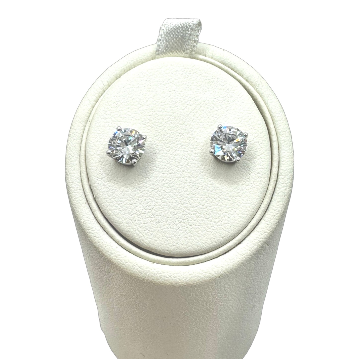 Lab Grown Round Brilliant Diamond 14K White Gold Stud Earrings 3.08 Carats E,VVS2