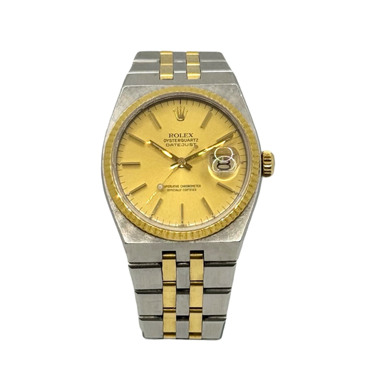Rolex Oysterquartz Datejust 36mm Champagne Dial 18K Gold and Steel Integrated Jubilee-style Bracelet 17013