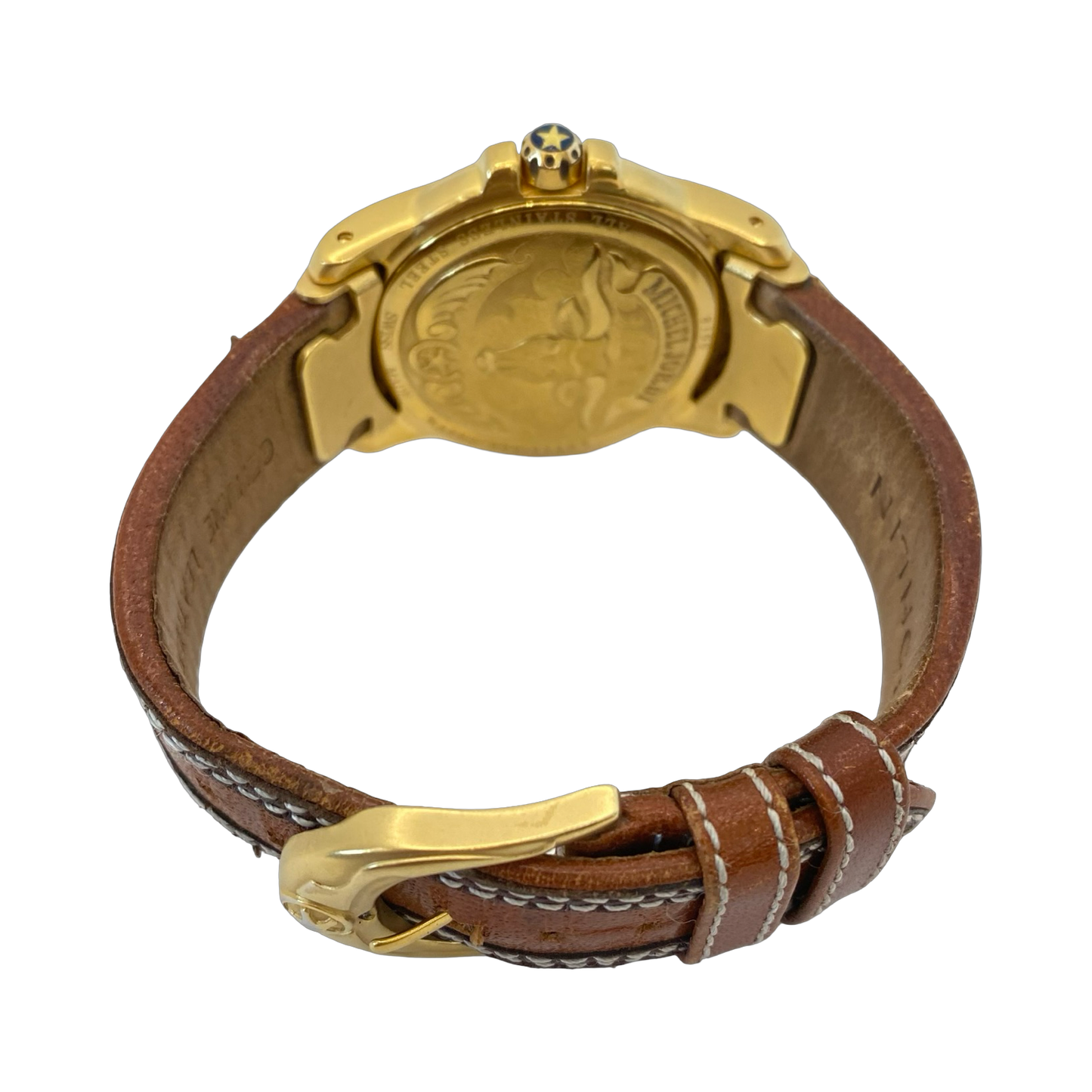 Michel Jordi Spirit of the West Quartz Gold Tone  Brown Leather Strap 8100