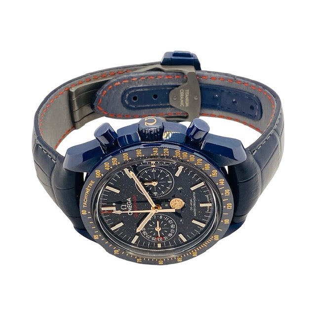 Omega Speedmaster Moonphase Blue Side of the Moon 44.25mm Blue Ceramic on Leather Strap 304.93.44.52.03.002