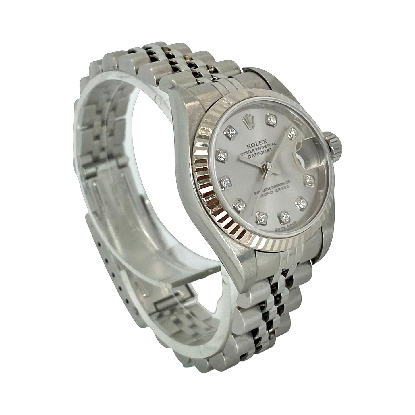 Rolex Lady Datejust 18K White Gold and Steel 26mm Factory Rhodium Diamond Dial Jubilee Bracelet 79174