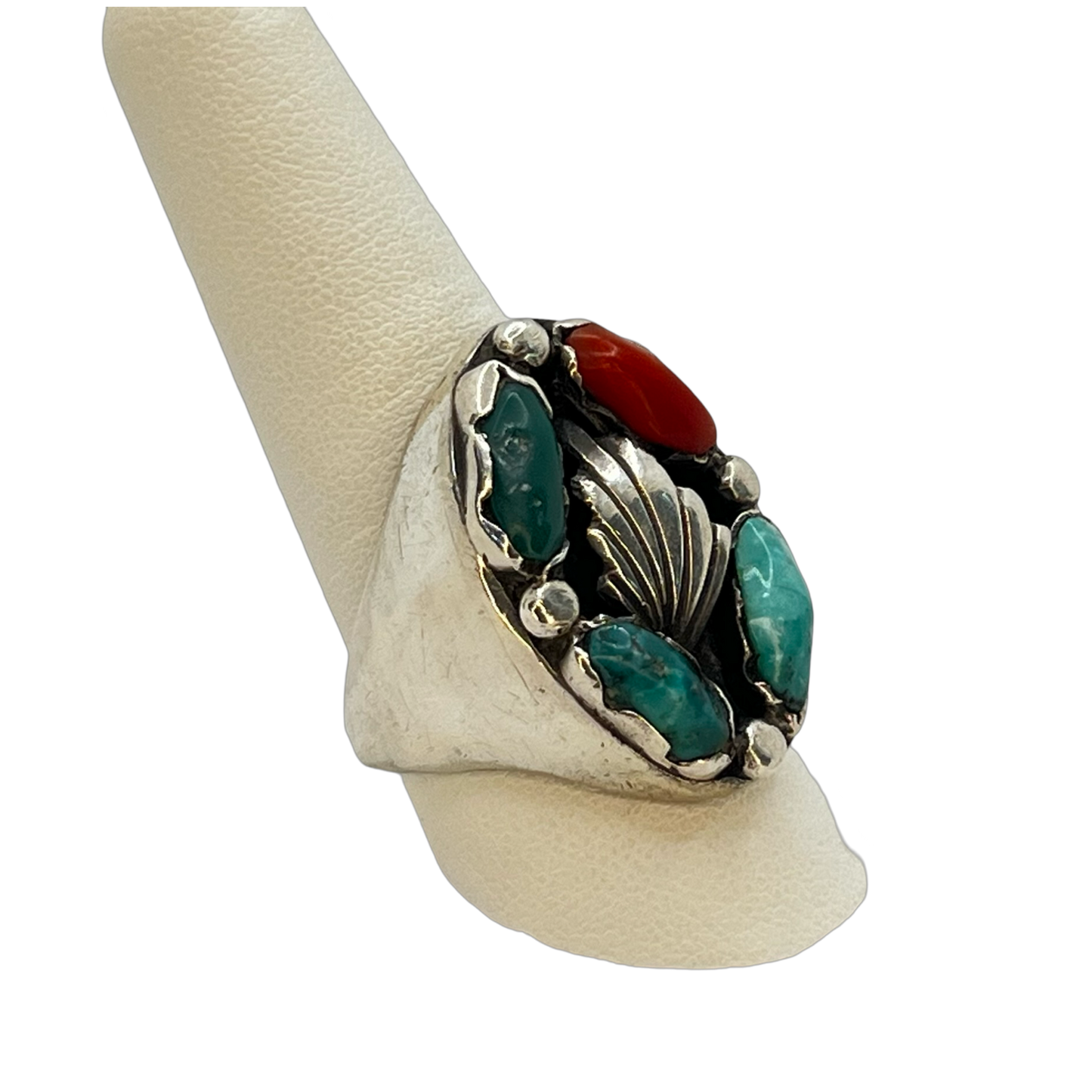 Estate Jewelry 925 Silver Turqouise and Coral Ring