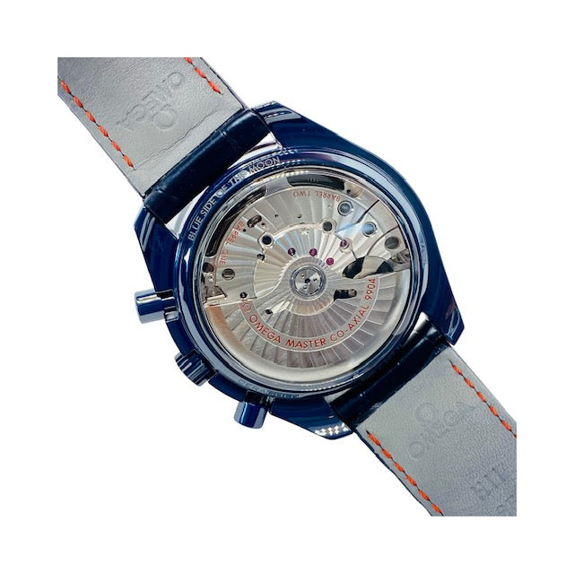 Omega Speedmaster Moonphase Blue Side of the Moon 44.25mm Blue Ceramic on Leather Strap 304.93.44.52.03.002