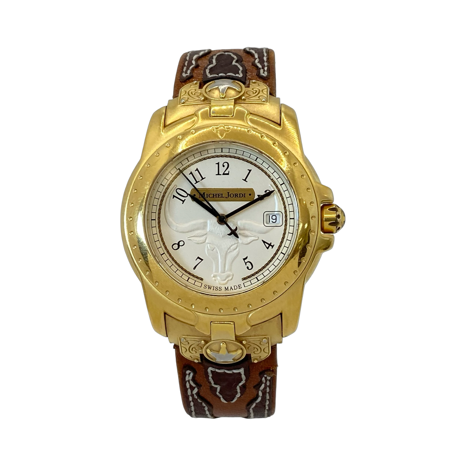 Michel Jordi Spirit of the West Quartz Gold Tone Brown Leather