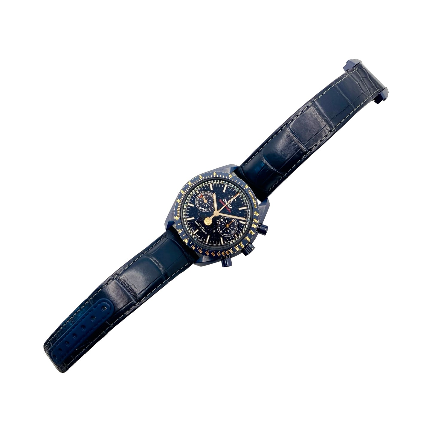 Omega Speedmaster Moonphase Blue Side of the Moon 44.25mm Blue Ceramic on Leather Strap 304.93.44.52.03.002