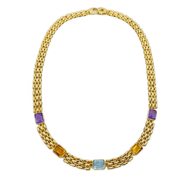 Estate Jewelry 14K Yellow Gold Multi Gemstone Necklace and Bracelet Set