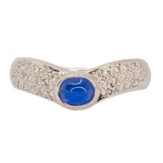 Platinum Blue Cabochon Sapphire Ring