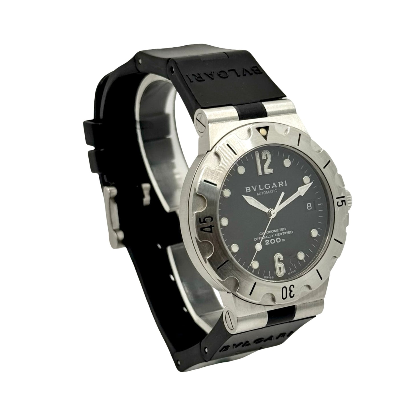 Bulgari Diagono Scuba 200M Automatic Chronometer Black Dial Black Rubber Strap SD 38 S