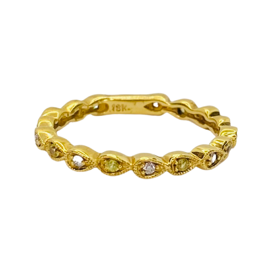 18K Yellow Gold White & Yellow Diamonds Stacking Ring