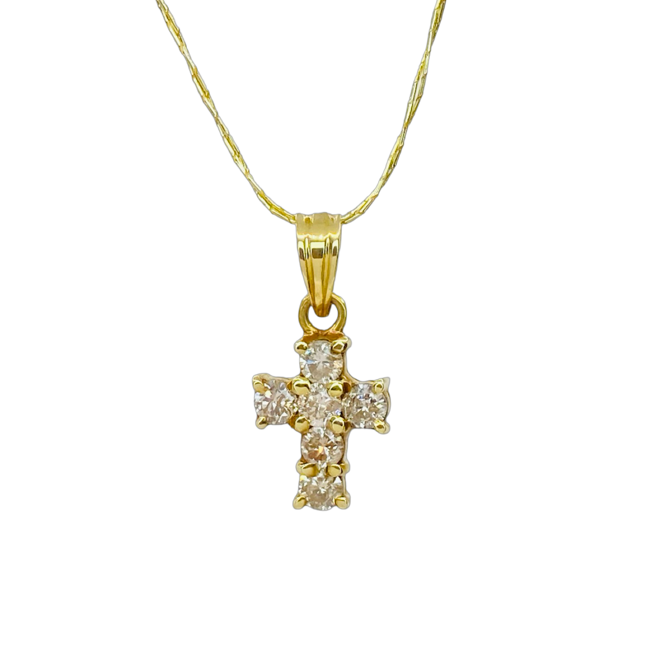 14K Yellow Gold Diamond Cross Pendant 0.70 Carat