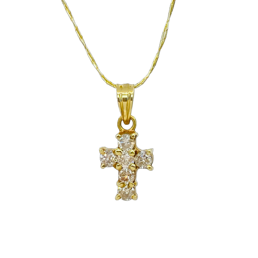 14K Yellow Gold Diamond Cross Pendant 0.70 Carat