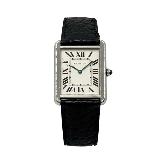 Cartier Tank Solo Full Size White Dial Black Leather Strap 2715/ W1018355