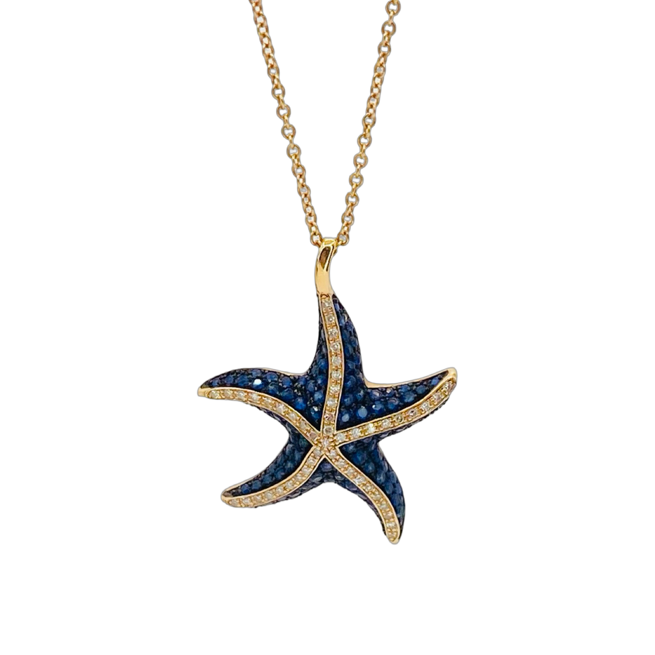14K Rose Gold Effy Seaside Starfish Pendant with Blue Sapphire and Diamonds 777233