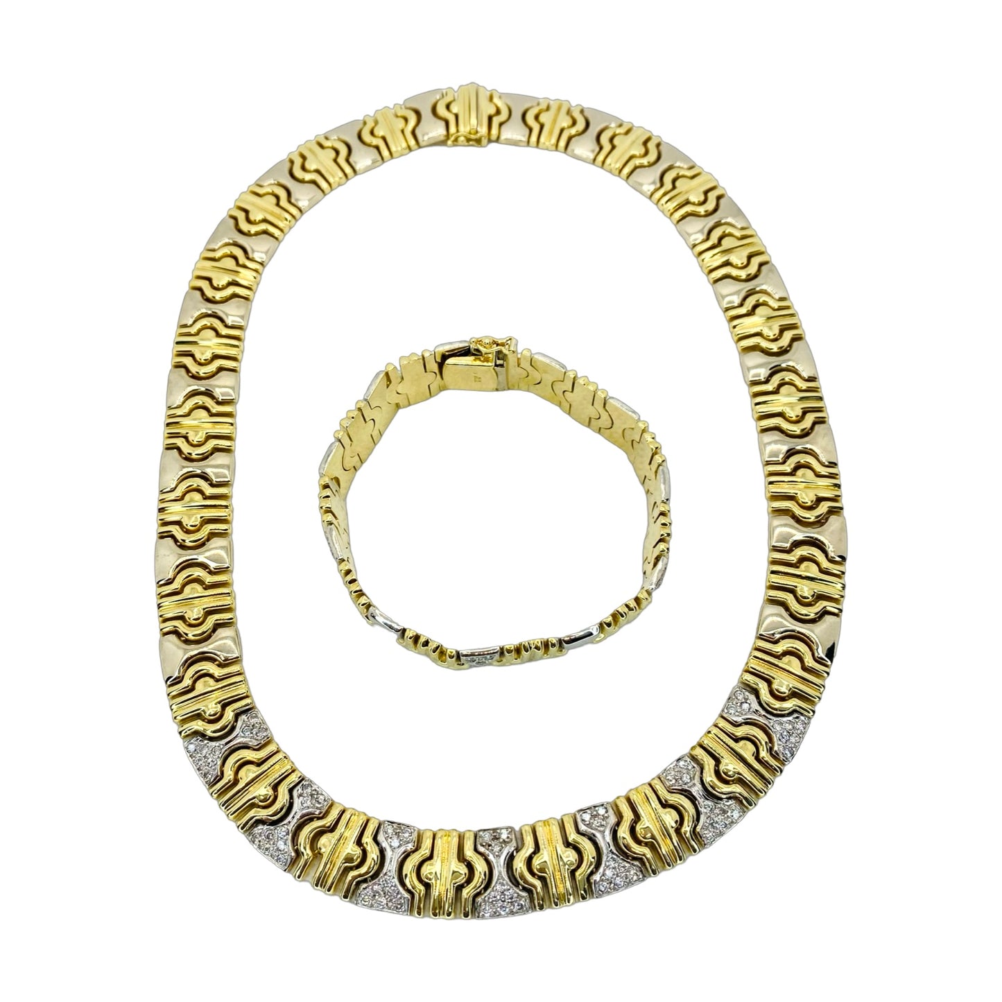 Estate Jewelry 14K Yellow and White Gold Necklace and Bracelet Set