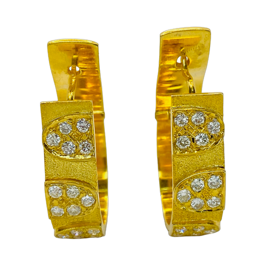 Estate Jewelry 18K Yellow Gold Hoop Earrings with Diamonds