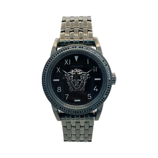 Versace V-Palazzo Quartz Black Ion Plated Stainless Steel with Diamond Bezel VE2V00922