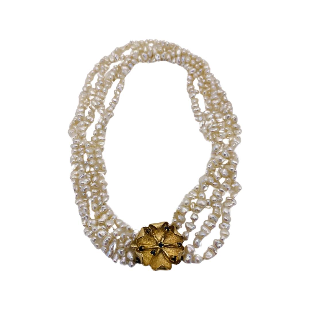 Estate Jewelry 14K Yellow Gold Freshwater Rice Pearl Choker Necklace