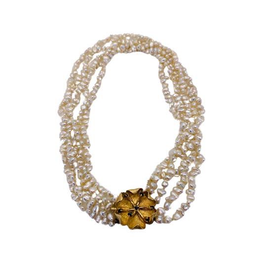 Estate Jewelry 14K Yellow Gold Freshwater Rice Pearl Choker Necklace