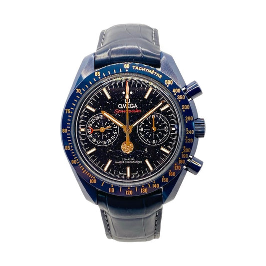 Omega Speedmaster Moonphase Blue Side of the Moon 44.25mm Blue Ceramic on Leather Strap 304.93.44.52.03.002