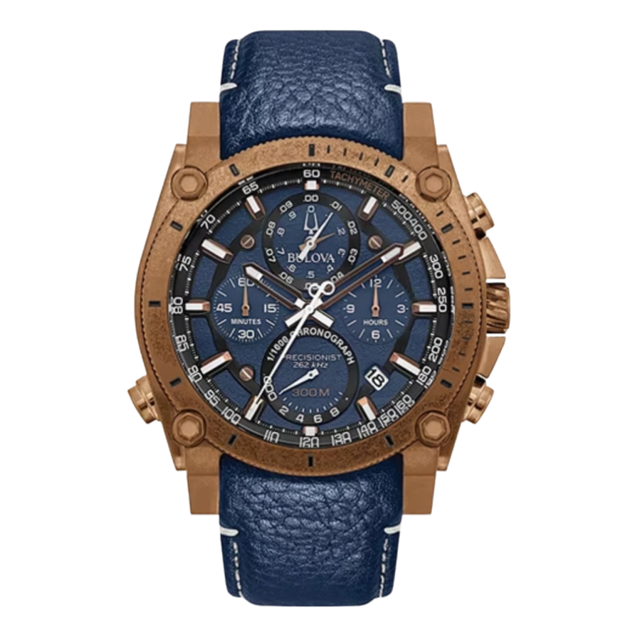 Bulova Icon Precisionist Men's Bronze Ion Plated Stainless Steel Blue Dial Blue Strap 97B186