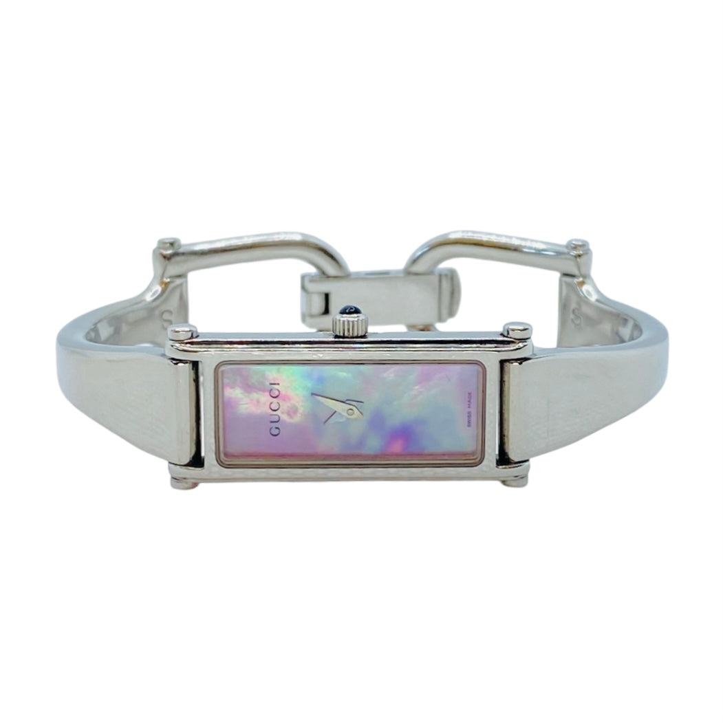 Gucci 1500L Small Rectangular Bangle Watch Pink Mother-of-Pearl Dial YA015509