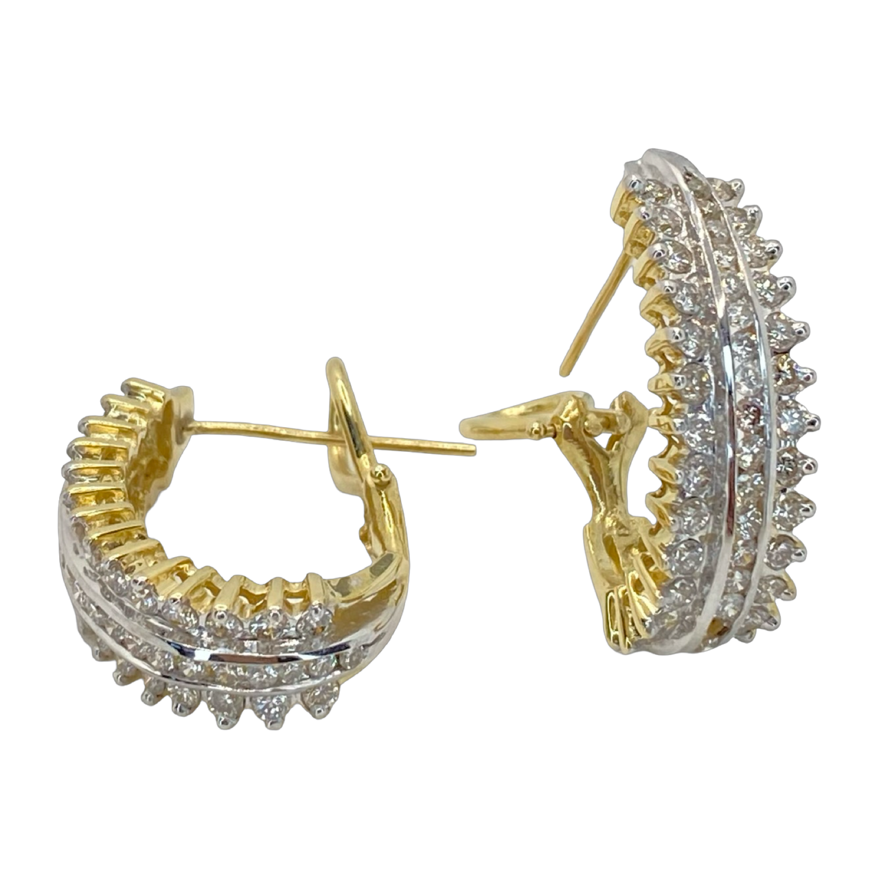 Estate Jewelry 14K white/Yellow Gold J Hoop Earrings with 2.00 Carats Diamonds