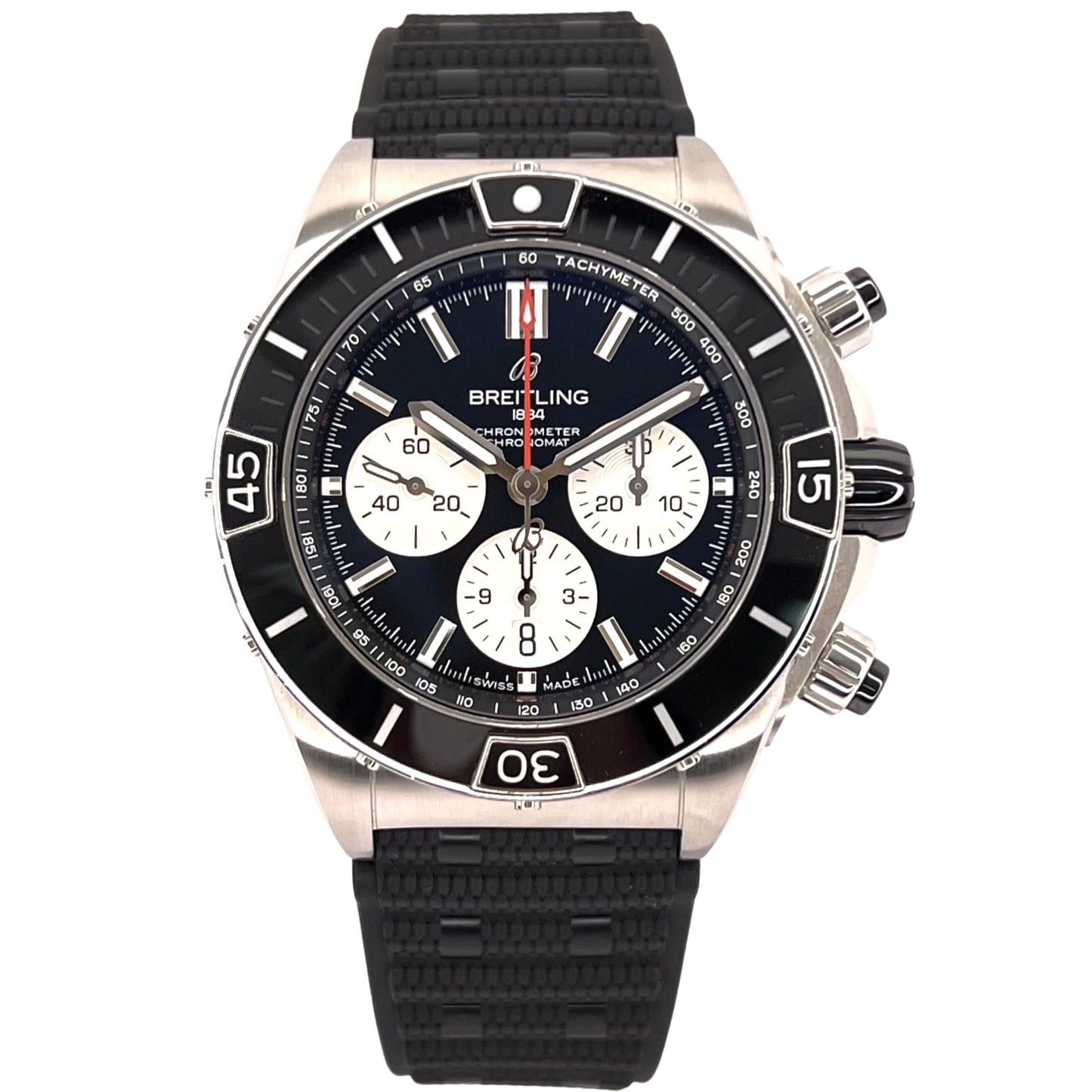 Breitling Super Chronomat B01 44mm Black Dial Rubber Strap AB0136251B1S1
