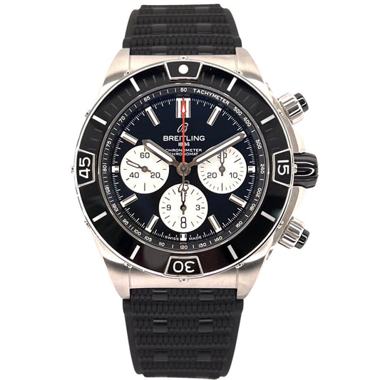 Breitling Super Chronomat B01 44mm Black Dial Rubber Strap AB0136251B1S1